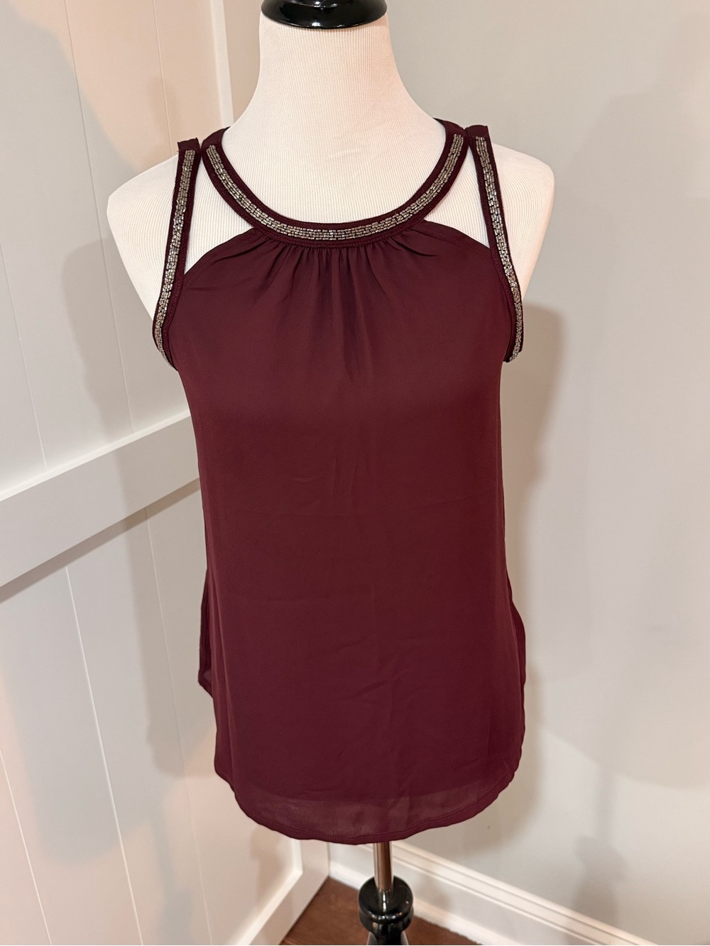 Express Burgundy Beaded Halter Camisole